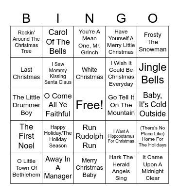 Christmas Music Bingo Card