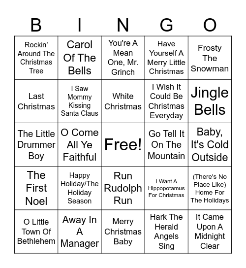 Christmas Music Bingo Card