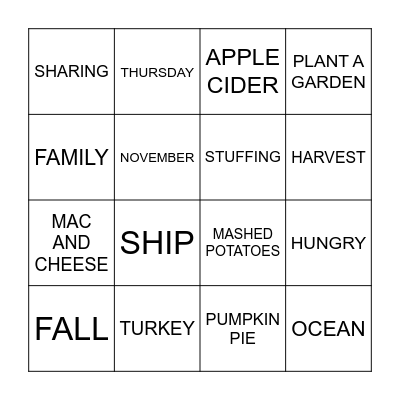 THANKSGIVING Bingo Card