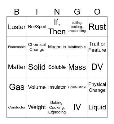 Physical and Chemical Bingo Card