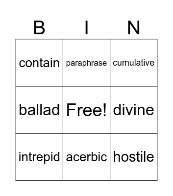 Vocabulary Nov. 17-23 Bingo Card