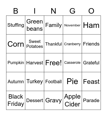 Thanksgiving Bingo Card