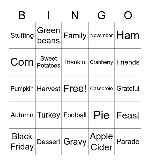 Thanksgiving Bingo Card
