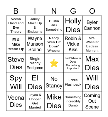 Stranger Things Season 5 Bingo Card