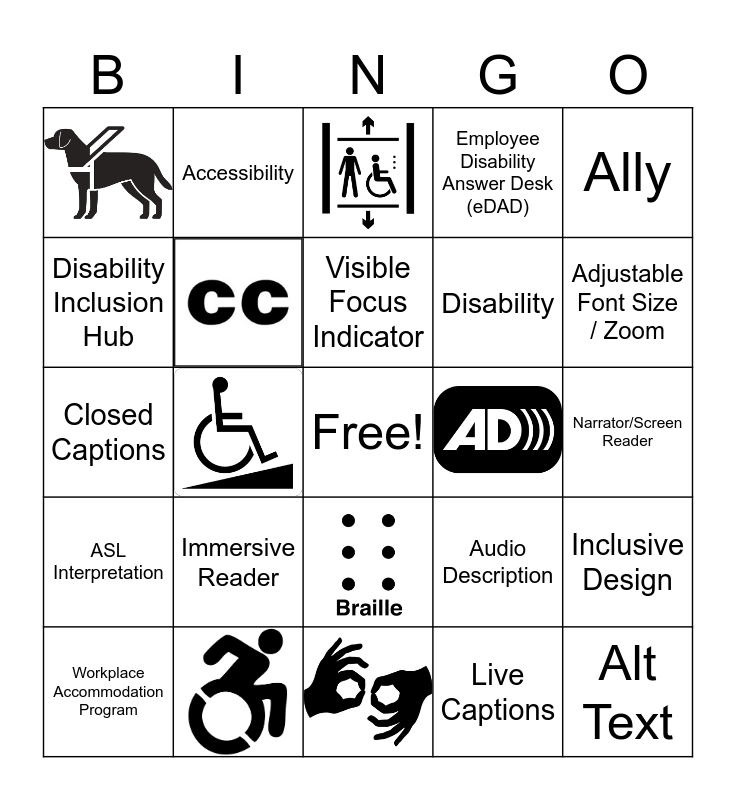 Accessibility BINGO Card