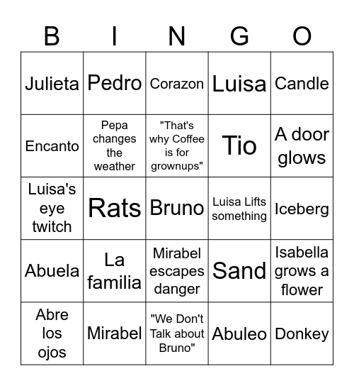Encanto Bingo Card
