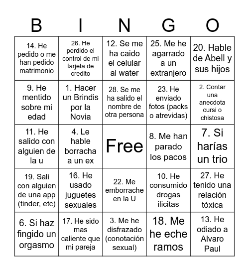 BINGO DESPEDIDA ISI Bingo Card
