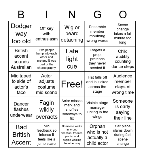 Oliver Bingo Card