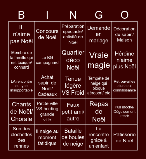 Clichés Film de Noël Bingo Card