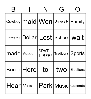 English Words (EASY-MEDIUM) Bingo Card