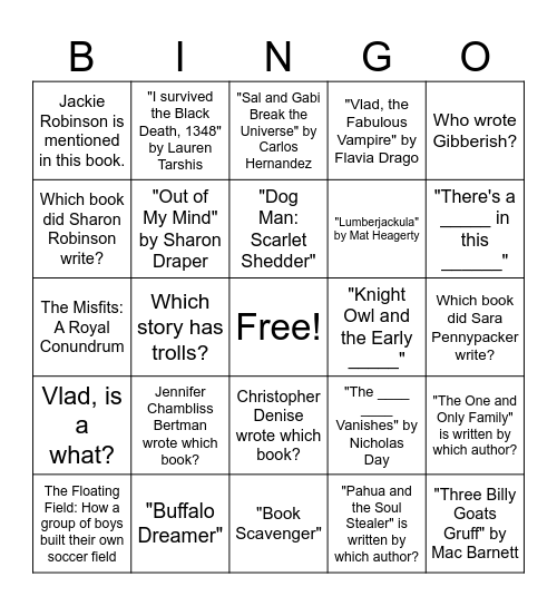 Battle of the Books 2025-2026 Bingo Card