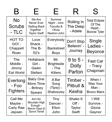 Karaoke Bingo Card