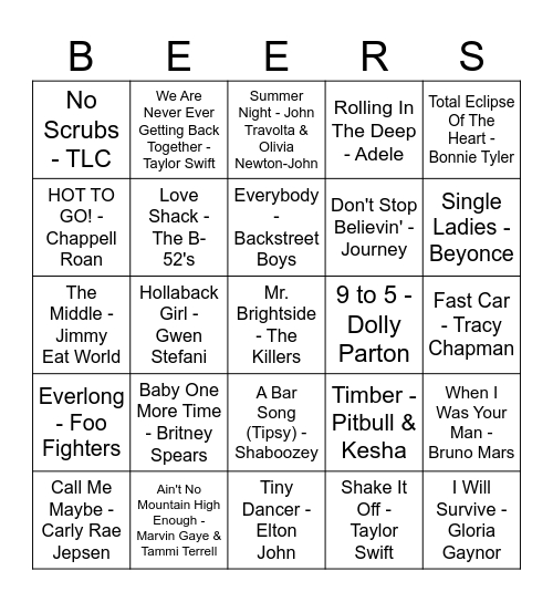 Karaoke Bingo Card