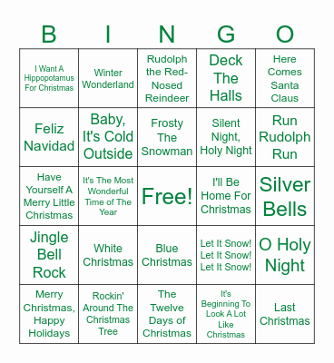 Christmas Carol Bingo Card