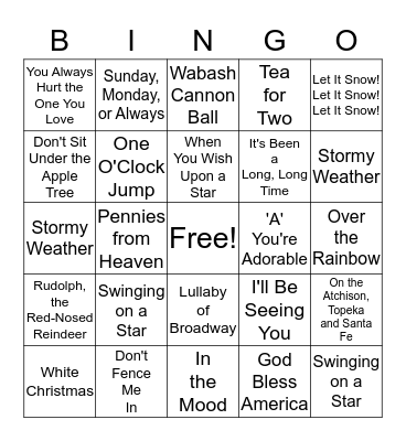 Songs from Yesterday Bingo Card