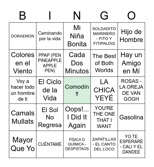 BINGO 🎶 Bingo Card