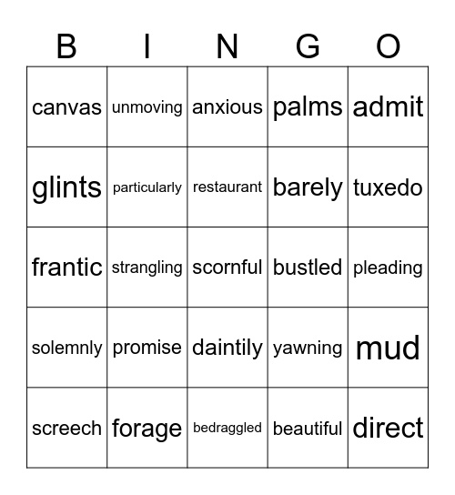 IVAN VOCABULARY (pages 121-169) Bingo Card