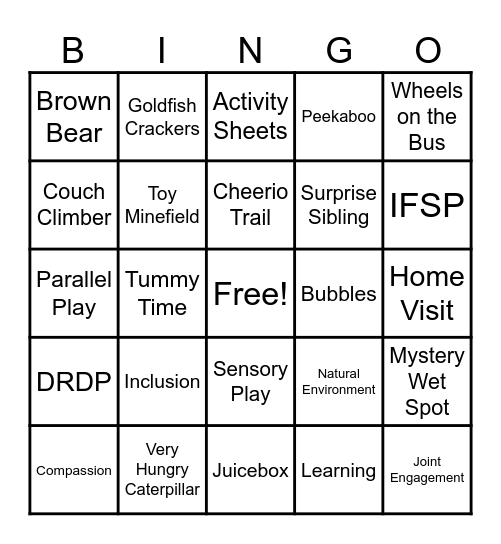Early Start Bingo Card