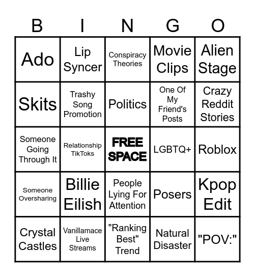 Jackson's FYP Bingo Card