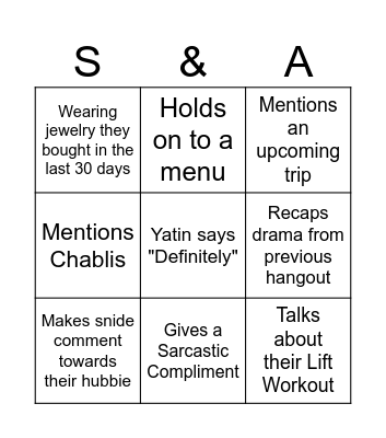 S&A Bingo Card