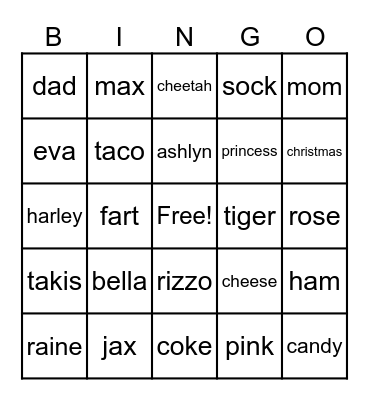 FAMILY GAME NIGHT Bingo Card