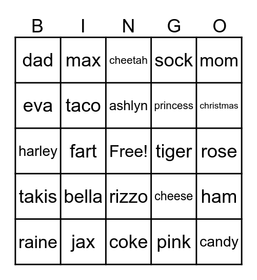 FAMILY GAME NIGHT Bingo Card