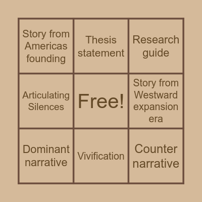 American Narratives Exhibition Bingo Card