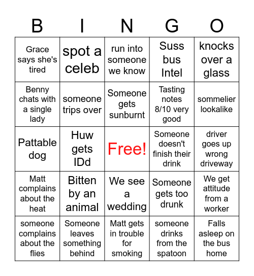 Wayne Flower Bingo Card