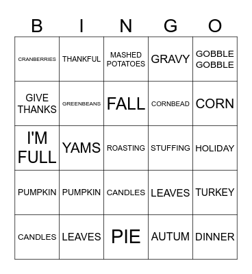 THANKSGIVING BINGO Card