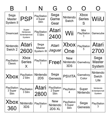Game Console Bingo Card