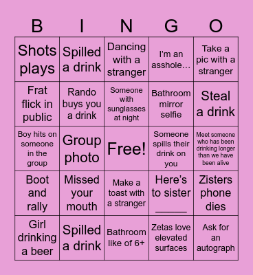 Bar Crawl Bingo Card