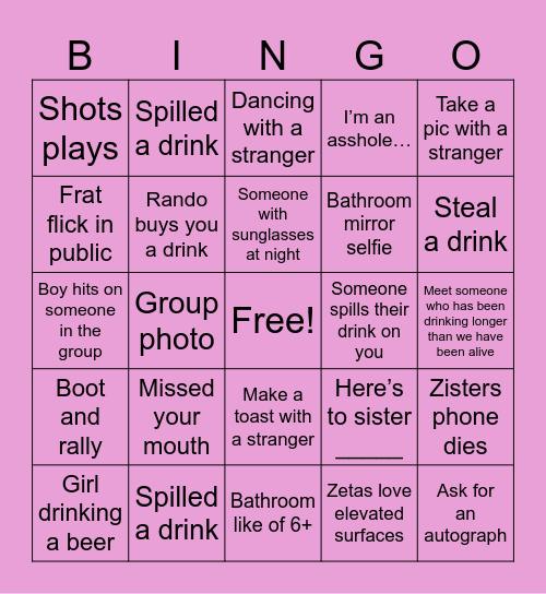 Bar Crawl Bingo Card