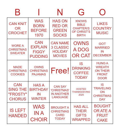 JINGLE & MINGLE BINGO Card