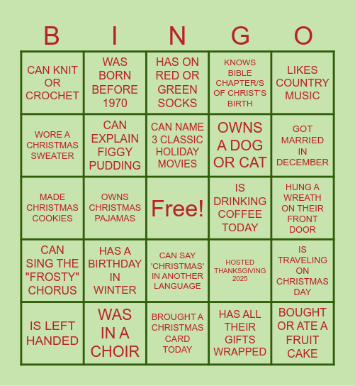 GIRARDI JINGLE & MINGLE BINGO Card