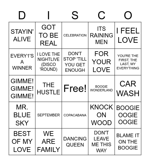 DISCO Bingo Card