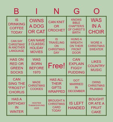 GIRARDI JINGLE & MINGLE BINGO Card