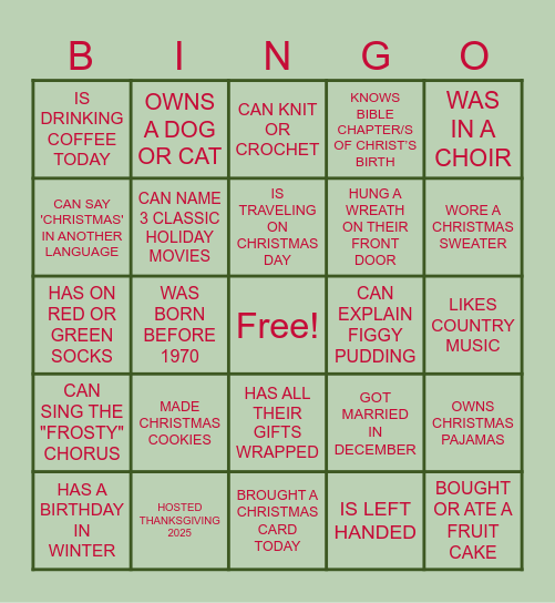 GIRARDI JINGLE & MINGLE BINGO Card