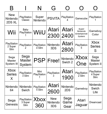 Game Console Bingo Card
