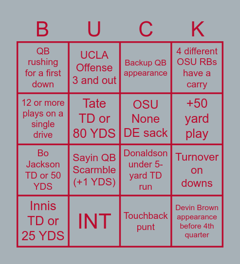 BUCKCEYES VS. BRUINS Bingo Card