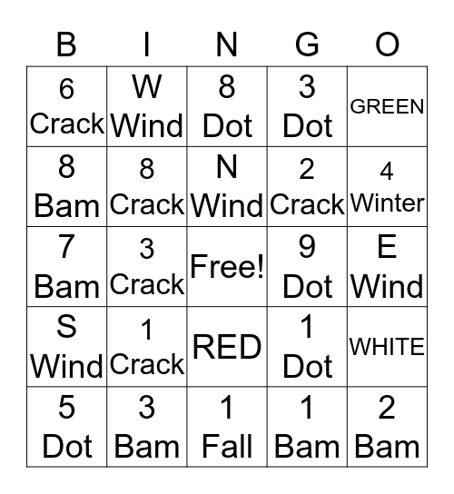 MAH JONGG BINGO Card