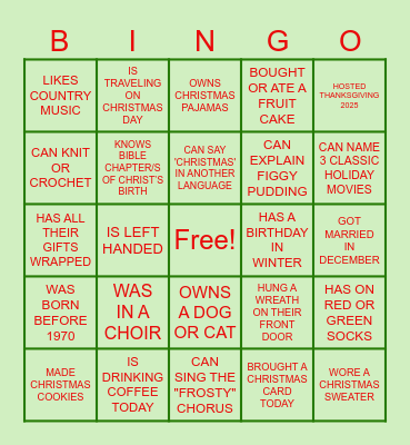 GIRARDI JINGLE & MINGLE BINGO Card