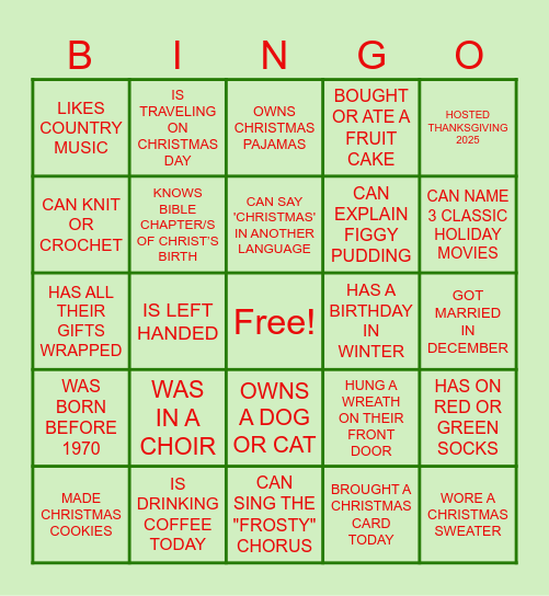 GIRARDI JINGLE & MINGLE BINGO Card