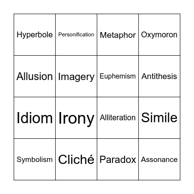 Figurative Language - Lyrics Edition Bingo Card