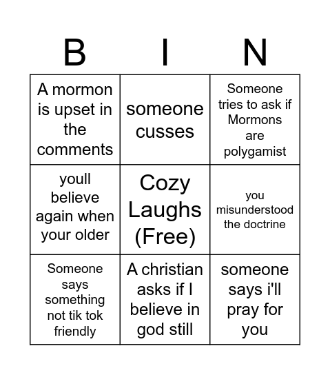 Cozy Ex Mo Bingo Card