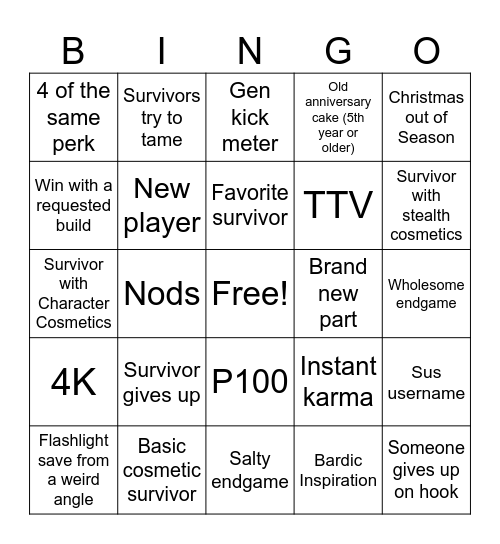 Killer Bingo Card