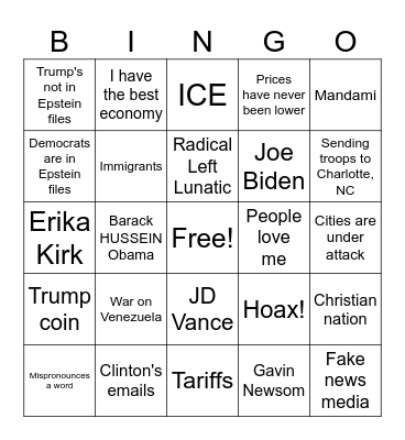 Friday Night Trump Bingo Card
