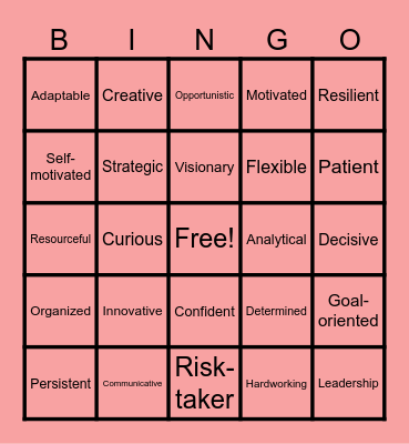 Entrepreneur Traits Challenge Bingo Card