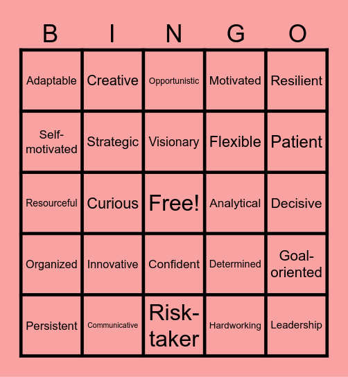 Entrepreneur Traits Challenge Bingo Card