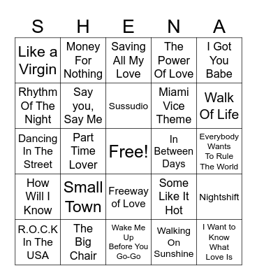 Happy Birthday Sheena Card Bingo Card