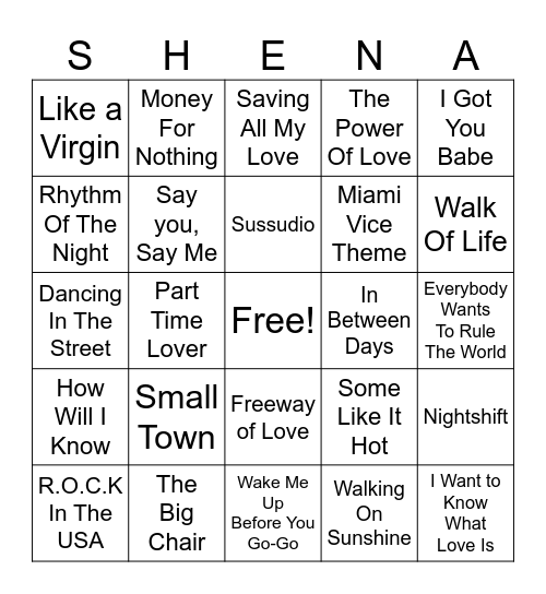 Happy Birthday Sheena Card Bingo Card
